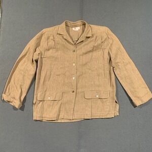 PSI Cotton Safari Jacket Women 16 Tan Vintage Utility Chore Coat Coastal Grandma